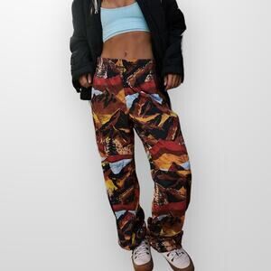 FP Free People (L) Printed End Zone Track Pants Ski Nic Route Mocha Combo Apres